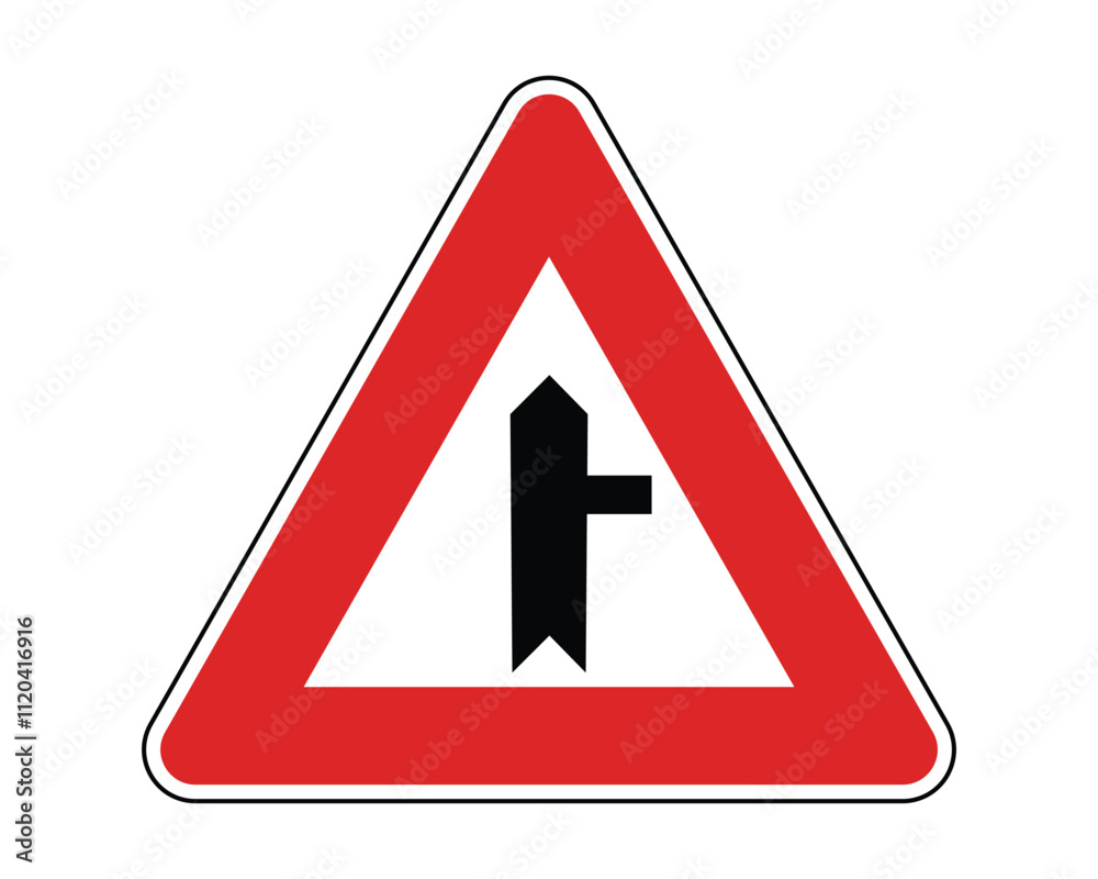 Warning Sign for Intersection with Non-Priority Roads, Indicating Displaced Non-Priority Roads with Axial Distances up to 50m in Urban Areas and up to 150m in Rural Areas, Available as a Vector File Warning Sign for Intersection with Non-Priority Roads, Indicating Displaced Non-Priority Roads with Axial Distances up to 50m in Urban Areas and up to 150m in Rural Areas, Available as a Vector File