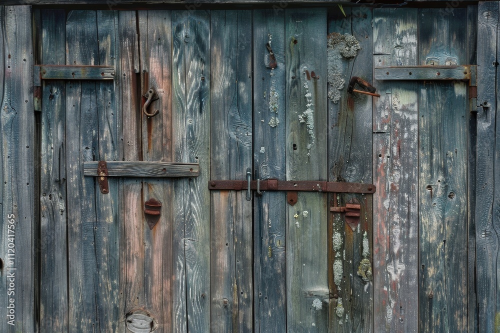 Weathered wooden barn door with rusted metal hardware showcases rustic charm and aging beauty in a rural setting Weathered wooden barn door with rusted metal hardware showcases rustic charm and aging beauty in a rural setting