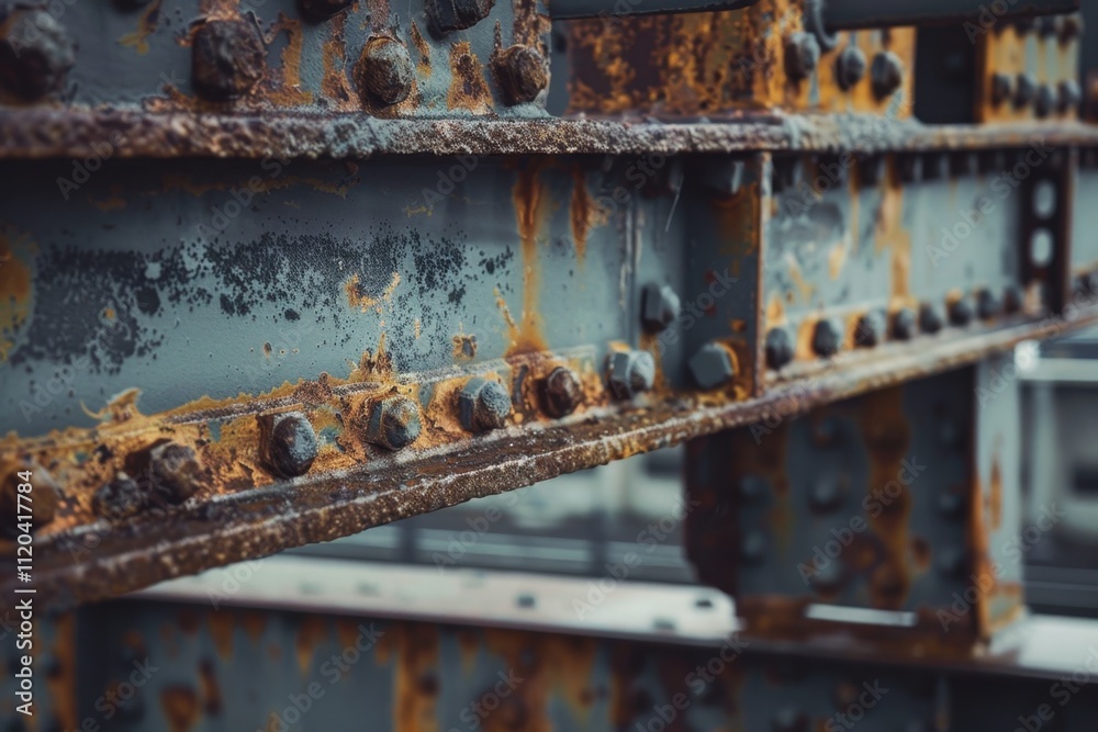 Rusty steel beams reveal the passage of time on an old industrial structure in an urban setting Rusty steel beams reveal the passage of time on an old industrial structure in an urban setting