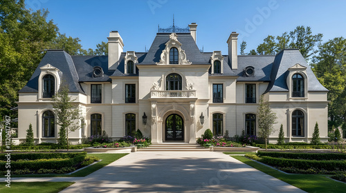 Tapety artystyczne Romantic French Chateau with Rose Gardens and Ancient Forest, Dordogne Valley Manor Estate