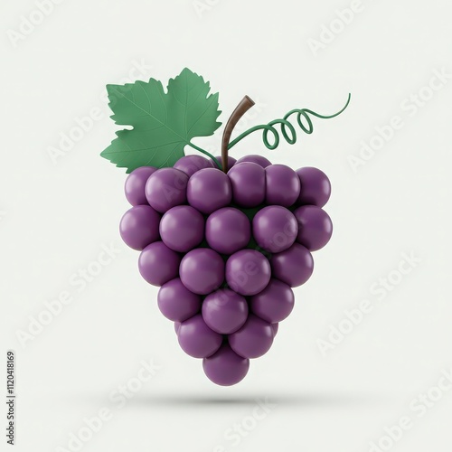 3D grape cluster with green stem on white background for food, nature, creative, and modern artistic design concepts. photo