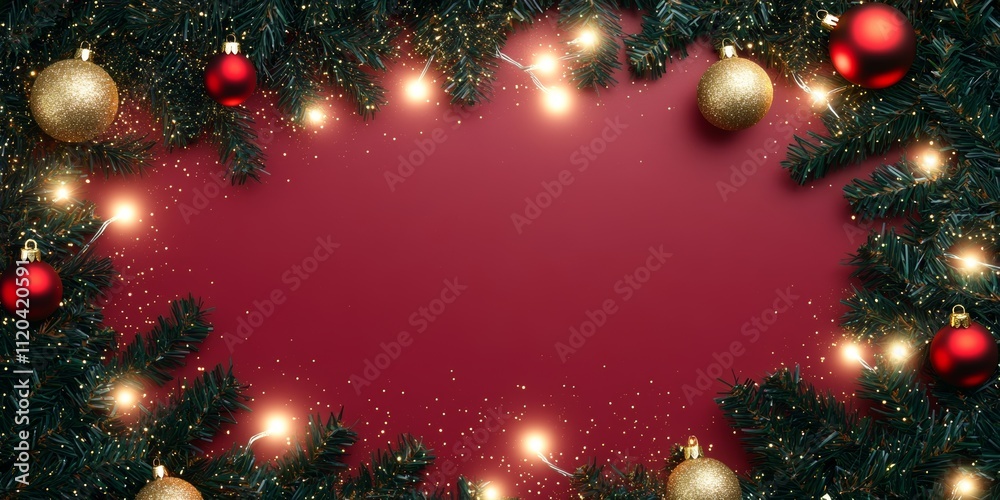 Christmas background with vibrant tones and decorative tree branches. Adorned with dark lights and shimmering ornament balls, elegant holiday frame. Perfect for banners, posters, or festive designs. Christmas background with vibrant tones and decorative tree branches. Adorned with dark lights and shimmering ornament balls, elegant holiday frame. Perfect for banners, posters, or festive designs.