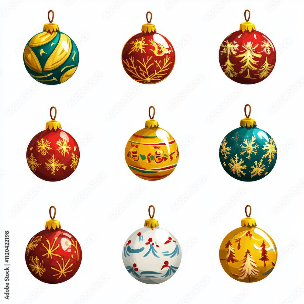 set Christmas ornament isolated on a white background, set Christmas ornament isolated on a white background,