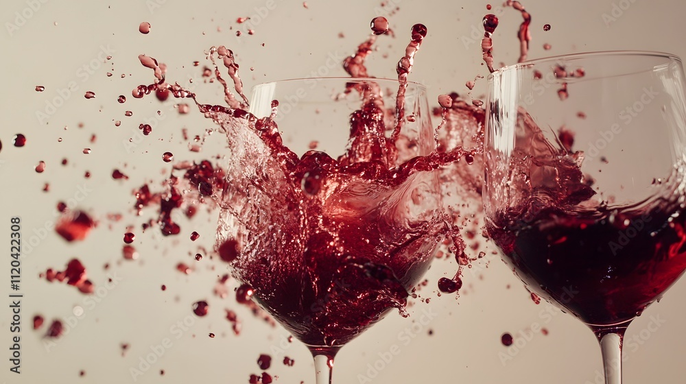 Fototapeta premium Red Wine Splashing From Two Glasses
