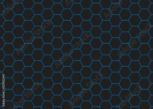 Hexagonal blue texture on a black background, with a modern and geometric design