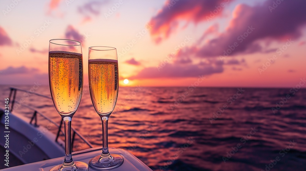 couple enjoying a glass of champagne on the deck of a yacht at sunset couple enjoying a glass of champagne on the deck of a yacht at sunset