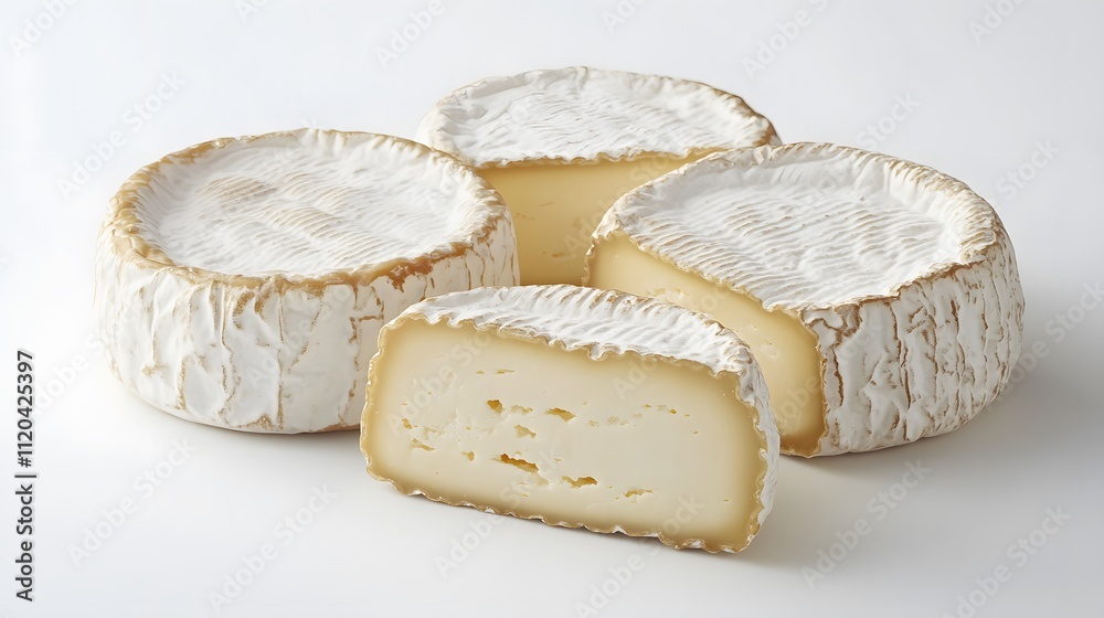 Creamy White Cheese Rounds and a Sliced Piece Creamy White Cheese Rounds and a Sliced Piece