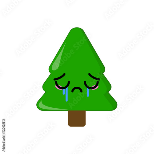 Christmas tree cute emoticon. Vector Illustration