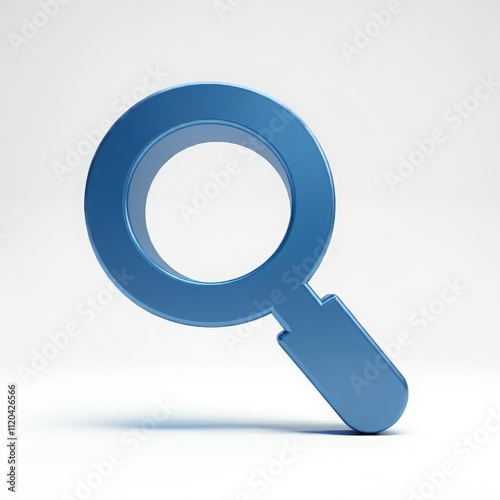 Blue magnifying glass with reflective lens and smooth handle isolated on gradient background for tools, exploration, and sleek modern design inspirations. photo