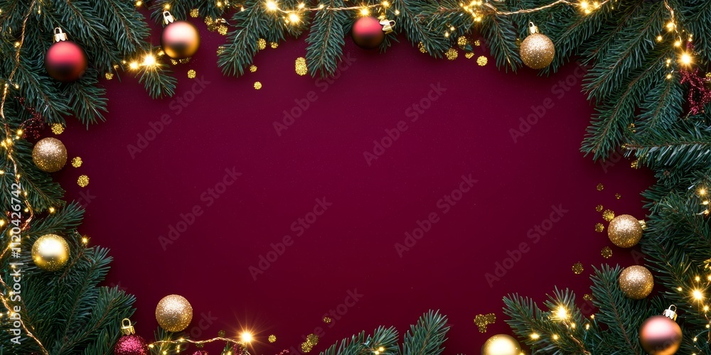 Christmas background with vibrant tones and decorative tree branches. Adorned with dark lights and shimmering ornament balls, elegant holiday frame. Perfect for banners, posters, or festive designs. Christmas background with vibrant tones and decorative tree branches. Adorned with dark lights and shimmering ornament balls, elegant holiday frame. Perfect for banners, posters, or festive designs.