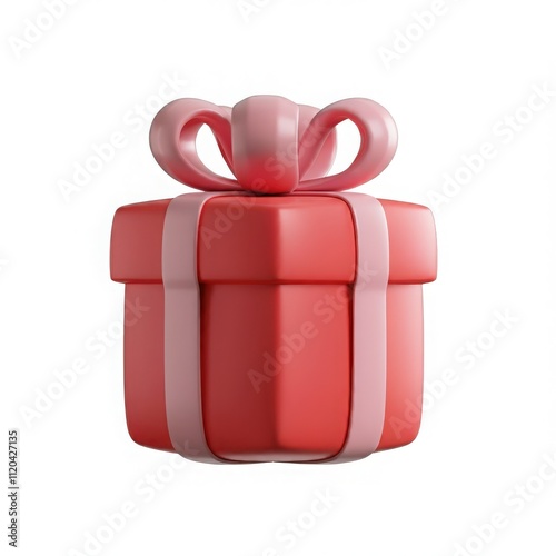 Red gift box with a glossy surface and decorative bow on white background for celebrations, holidays, gifting, and elegant festive design inspirations. photo