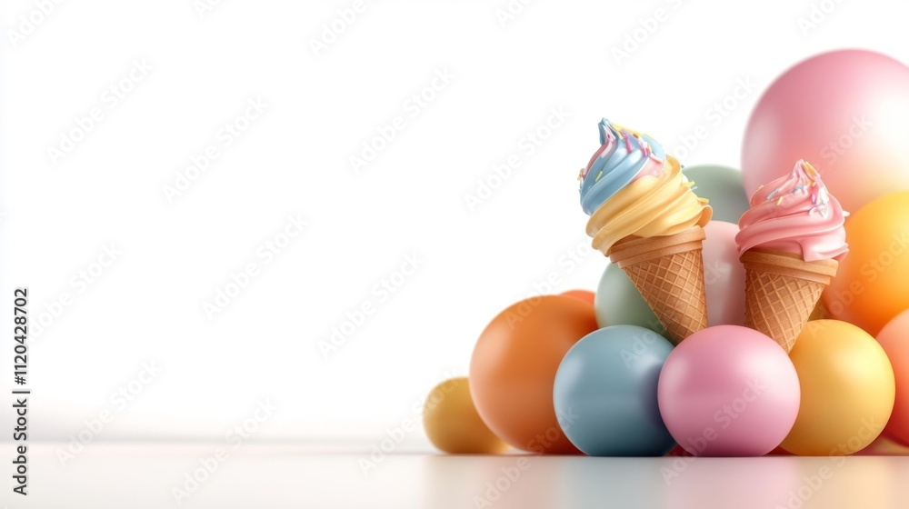 Fototapeta premium Back to school banner with children holding ice cream. Generative AI