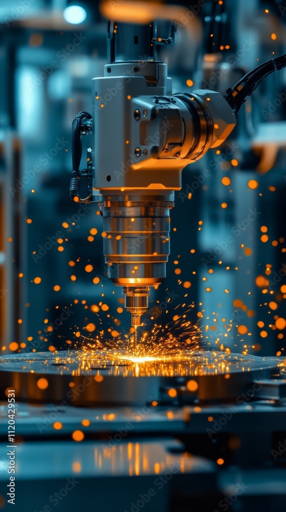 Advanced technology creates sparks in a modern workshop setting Advanced technology creates sparks in a modern workshop setting