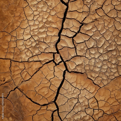 Cracks in the dried soil are light brown in color photo