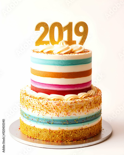 New Year Celebration Cake With Edible Decorations photo