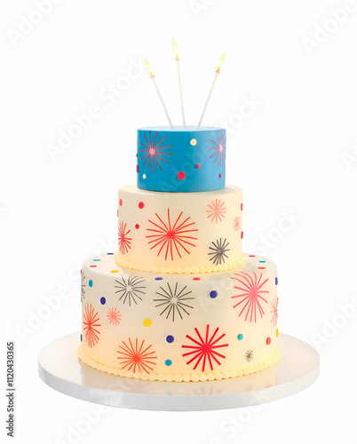 Tiered Cake Decorated With Fireworks Patterns photo