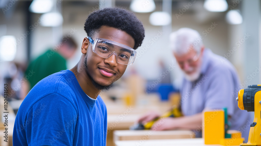 Obraz premium Woodworking Workshop with Diverse Participants Crafting Together