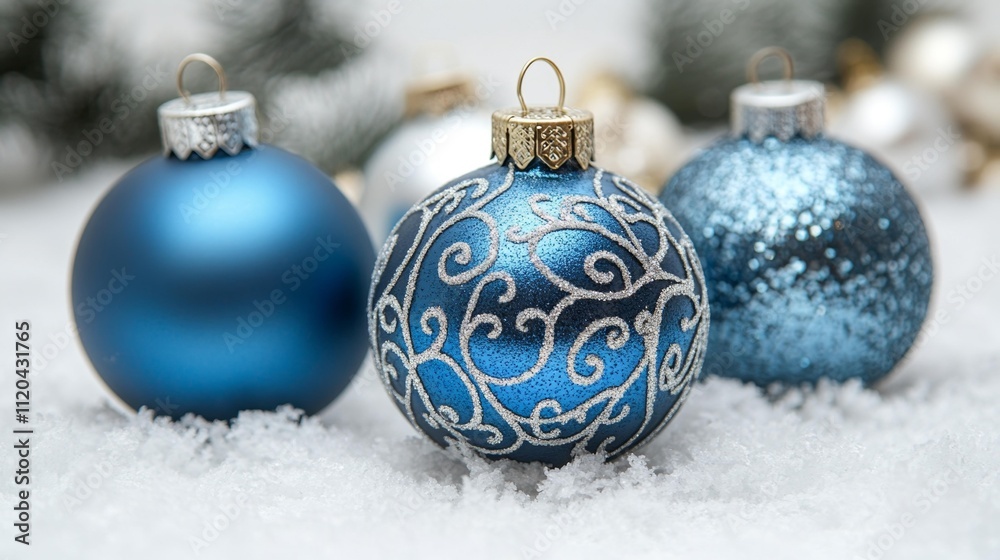 Icy Blue Ornaments with Frosty Patterns. Generative AI