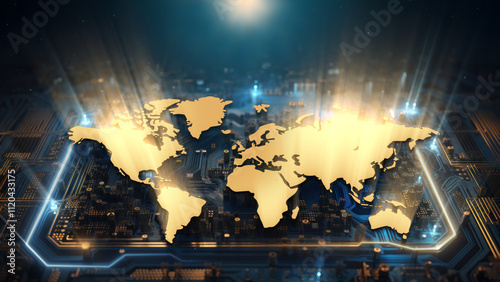 World Map On circuit board Concept