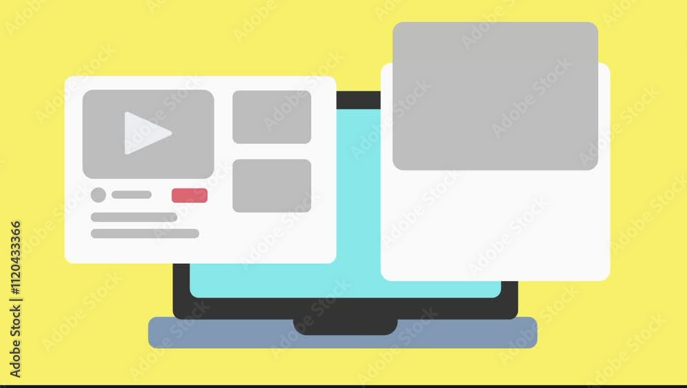 2D animation of computer monitor displays, video player interfaces, sound waves and bar graphs, multimedia and data analysis for advertising campaigns. 2D animation of computer monitor displays, video player interfaces, sound waves and bar graphs, multimedia and data analysis for advertising campaigns.