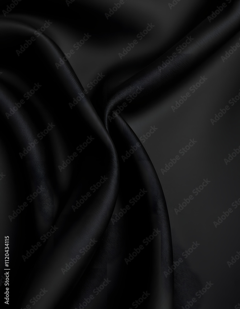 Fototapeta premium Black gray satin dark fabric texture luxurious shiny that is abstract silk cloth background with patterns soft waves blur beautiful, close-up