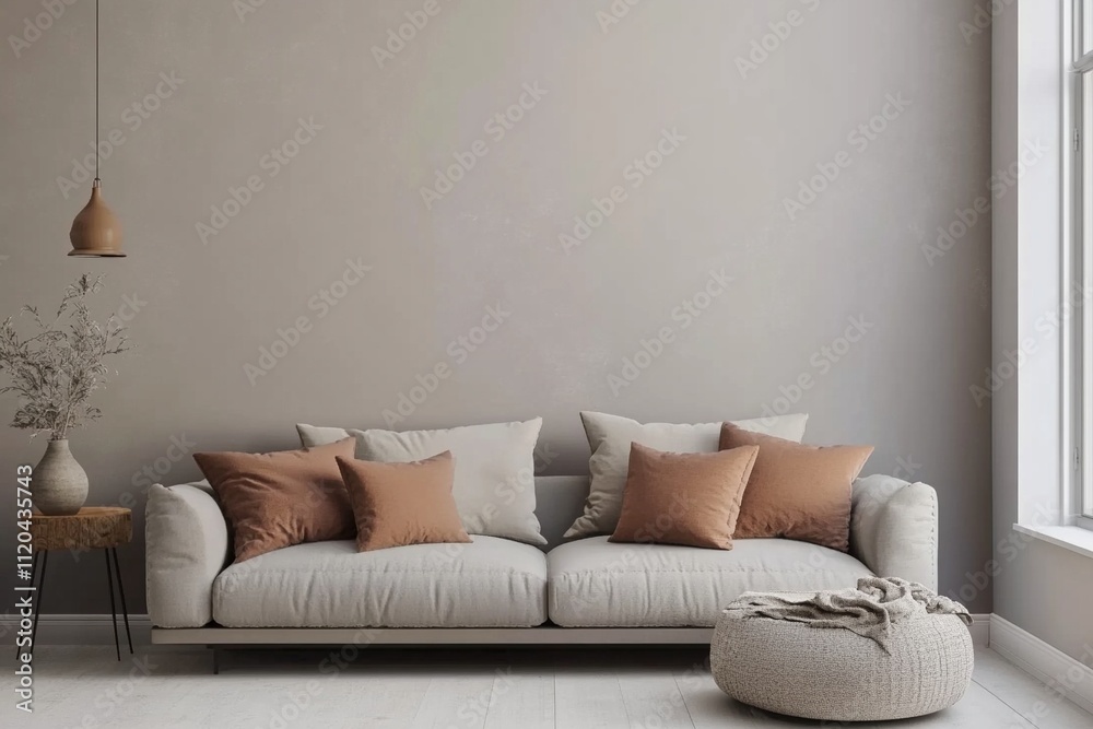 custom made wallpaper toronto digitalModern minimalist living room with sofa. Scandinavian interior design. Mocha Mousse - color of the year 2025. Furniture and home decorations