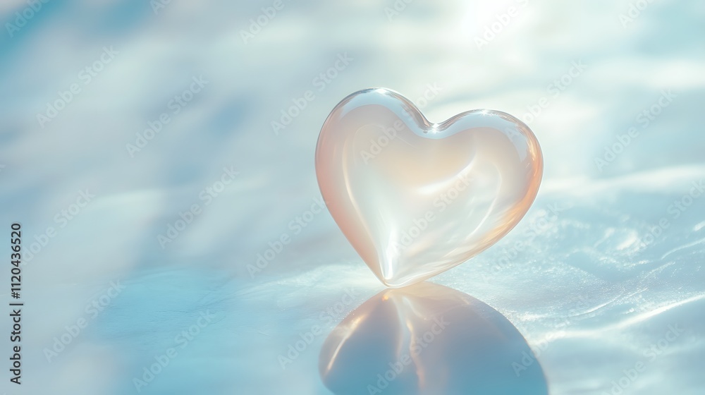 Fototapeta premium Glass Heart Reflecting Light On A Blue Surface