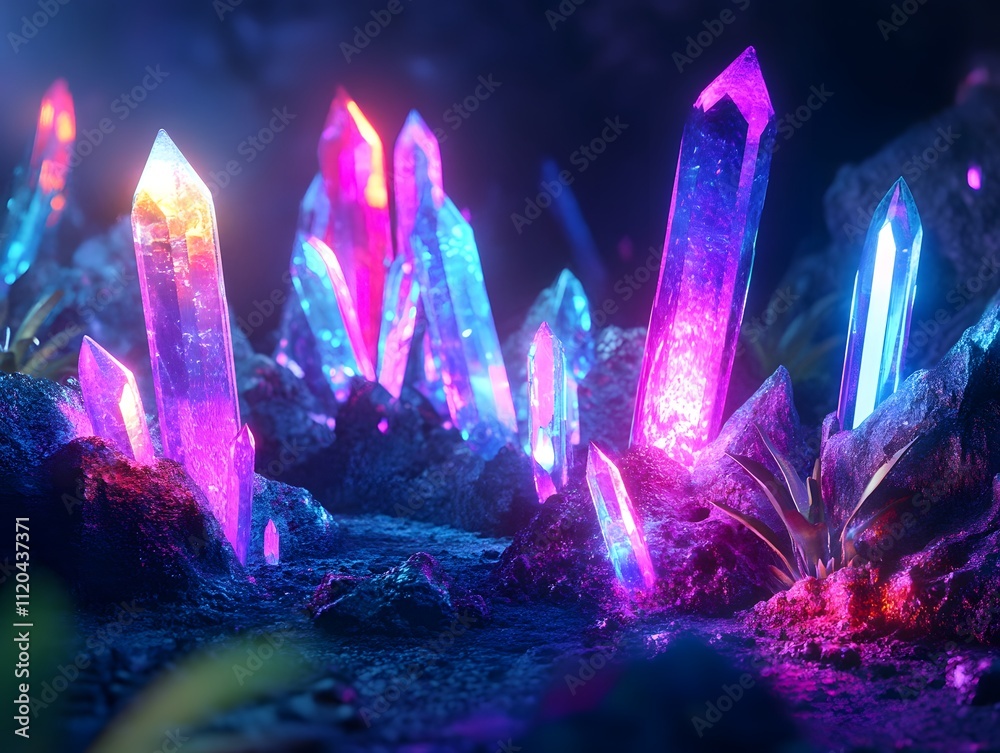 Abstract glowing neon crystals in a futuristic world Abstract glowing neon crystals in a futuristic world