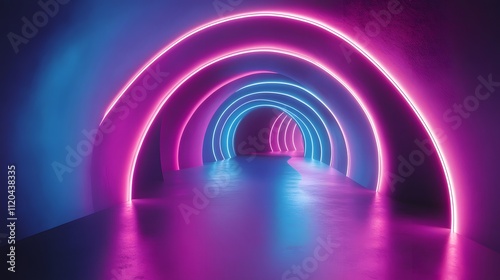 Abstract light-filled tunnels in pink-blue neon