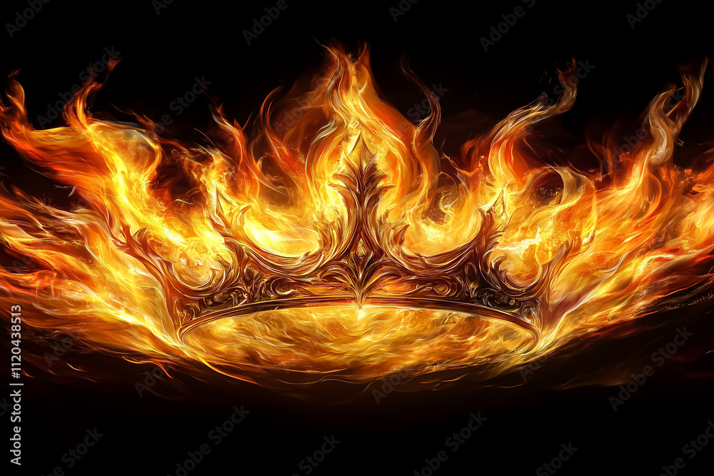 Fototapeta premium A fiery crown glows with intricate details, standing majestically against a dark backdrop