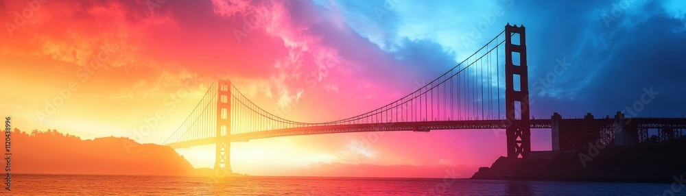 Obraz premium Vibrant Sunset Over Golden Gate Bridge with Colorful Sky Hues