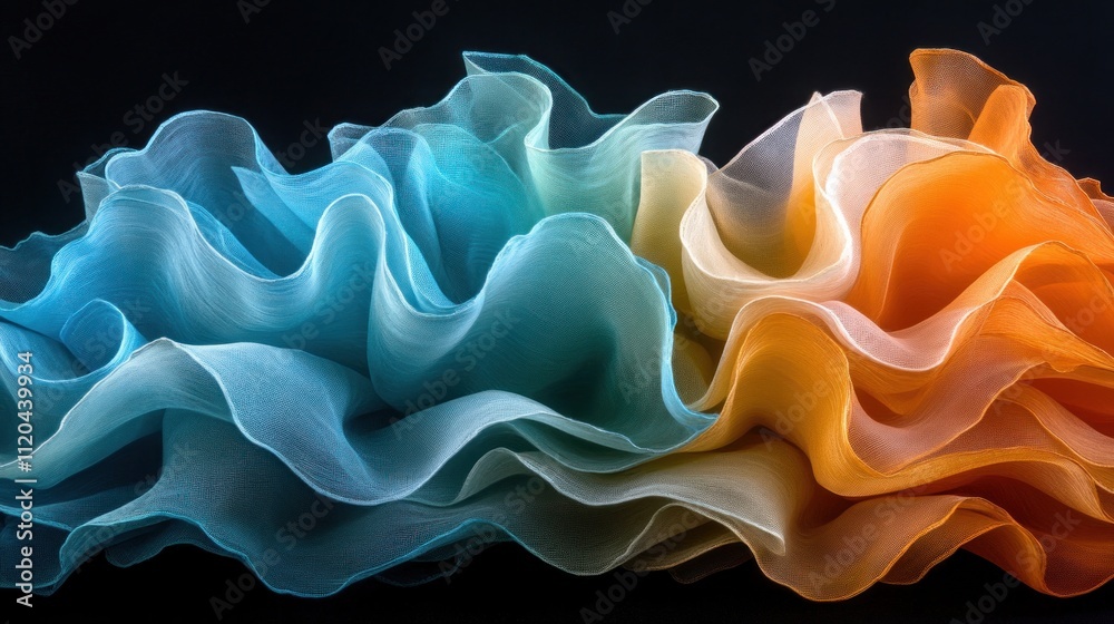 Fototapeta premium Abstract ombre fabric waves, teal, orange.