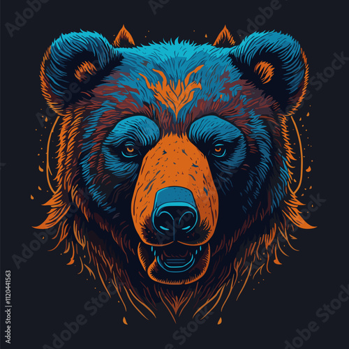 Vibrant Bear Illustration with Bold Colors and Abstract Style Vector