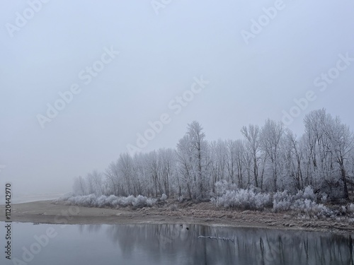 Fog rolls through the western Montana along the frigid Bitterroot River. 