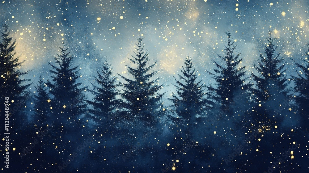 Enchanted Winter Landscape with Snowy Forest and Dazzling Lights Enchanted Winter Landscape with Snowy Forest and Dazzling Lights