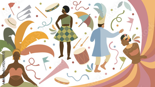 Brasilian people celebrating carnaval vector. Carnival banner illustration.