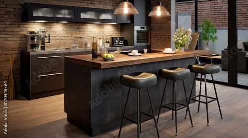 A photo of a sleek and functional kitchen island