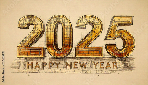 Sketching the Future: Hand-Drawn 2025 in Black and White – Wishing You a Happy New Year!