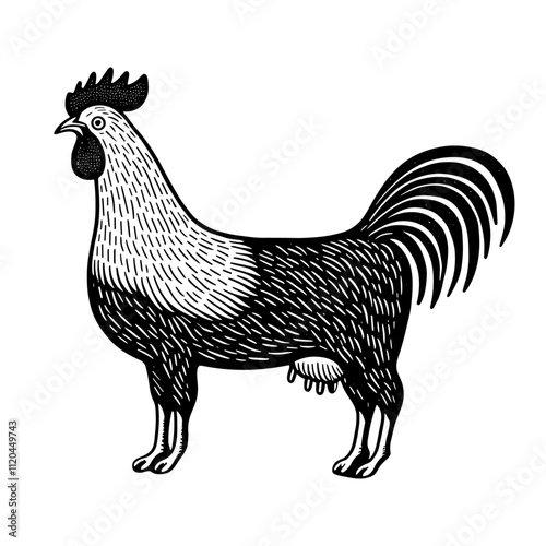 cow with a rooster's head, funny farm animal illustration