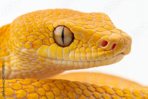 A whip snake gazes at the camera, set against a white backdrop. photo