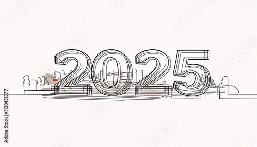 Sketching the Future: Hand-Drawn 2025 in Black and White – Wishing You a Happy New Year!