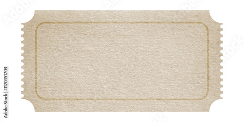 Old vintage ticket template made of neutral beige textured paper with blank space for text
