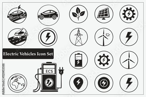Electric Vehicles' modern Hybrid icons set, a minimalist silhouette, vector, illustration, isolated. Adobe Illustrator Artwork.