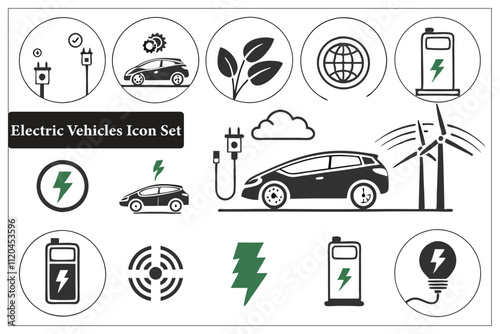Electric Vehicles' modern Hybrid icons set, a minimalist silhouette, vector, illustration, isolated. Adobe Illustrator Artwork.