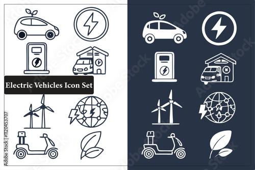 Electric Vehicles' modern Hybrid icons set, a minimalist silhouette, vector, illustration, isolated. Adobe Illustrator Artwork.
