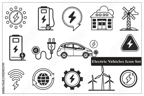 Electric Vehicles' modern Hybrid icons set, a minimalist silhouette, vector, illustration, isolated. Adobe Illustrator Artwork.