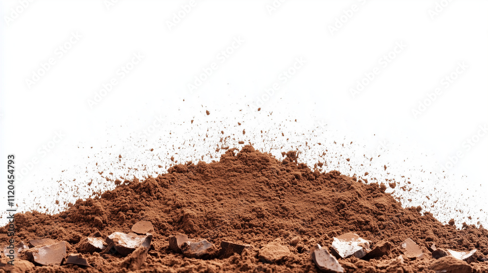 A mound of rich cocoa powder with a fine, velvety texture, set against a pure white background, emphasizing its deep brown color and culinary versatility. A mound of rich cocoa powder with a fine, velvety texture, set against a pure white background, emphasizing its deep brown color and culinary versatility.