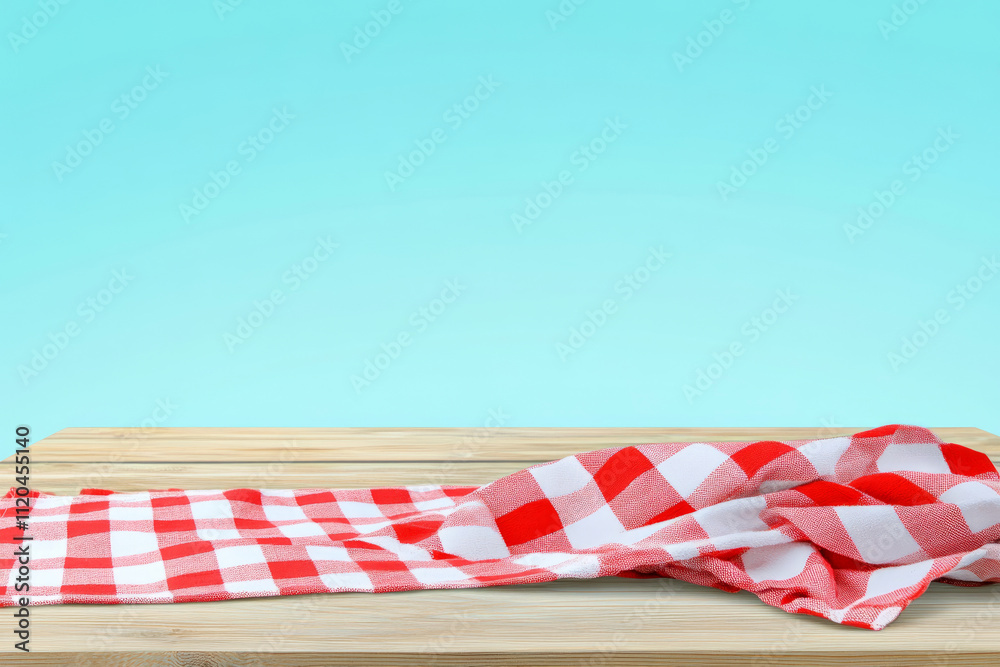 Obraz premium Red and white checkered tablecloth on a wooden