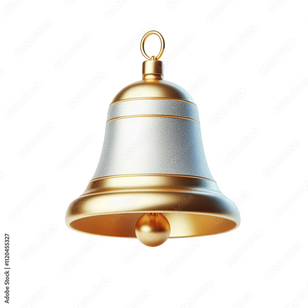 Golden christmas bell isolated on white PNG