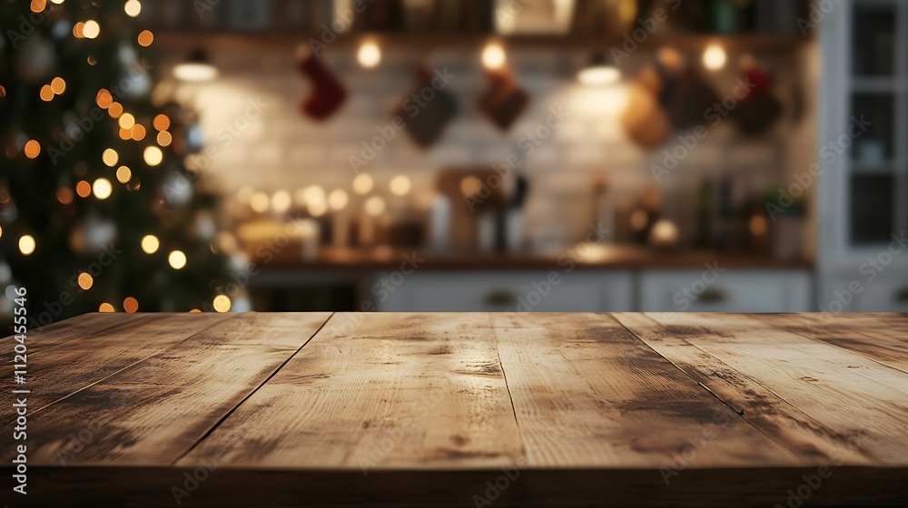 Empty wooden table with a blurred kitchen background, generated by AI for a holiday setting. Empty wooden table with a blurred kitchen background, generated by AI for a holiday setting.